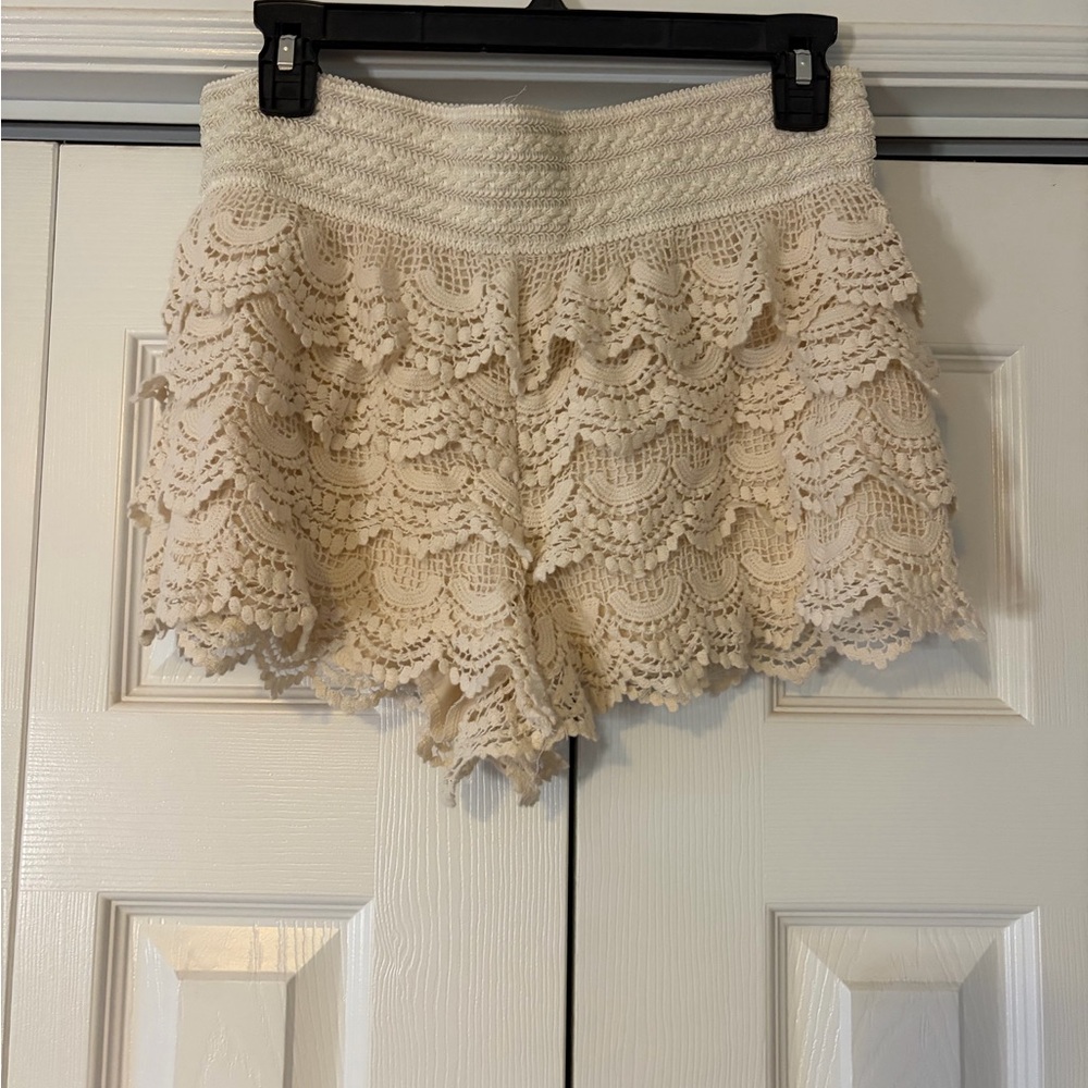 American Rag Cream Crochet Tiered Lace Shorts